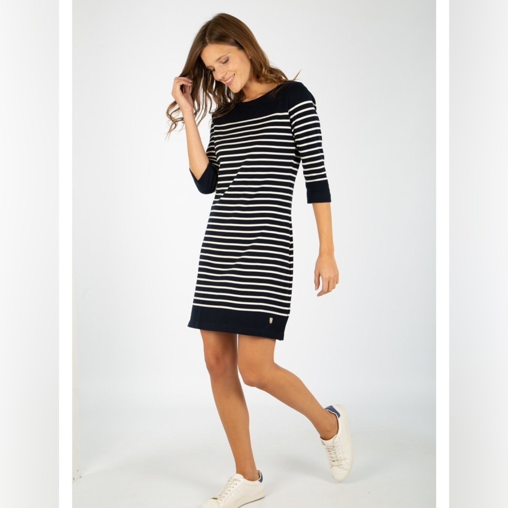 Armor Lux Ile Tudy Navy and White Striped Thick Cotton Mini Dress